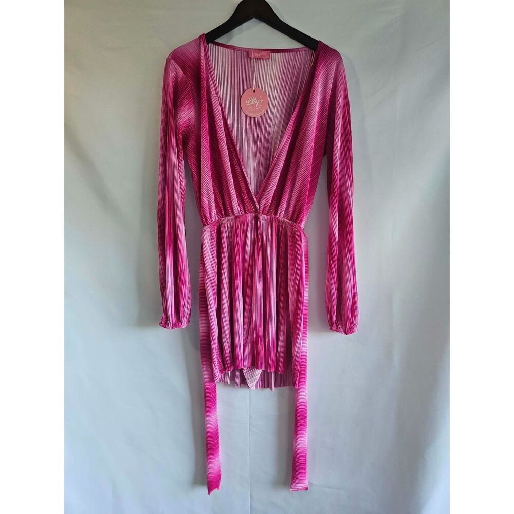 Retro Glam Lily’s Kloset Hot Pink Pleated Wrap Romper NWT Size L